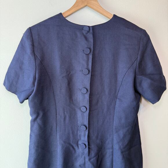 Charter Club Women's Vintage Back Button Tweed Dress Navy Blue Size 14 - Picture 7 of 8